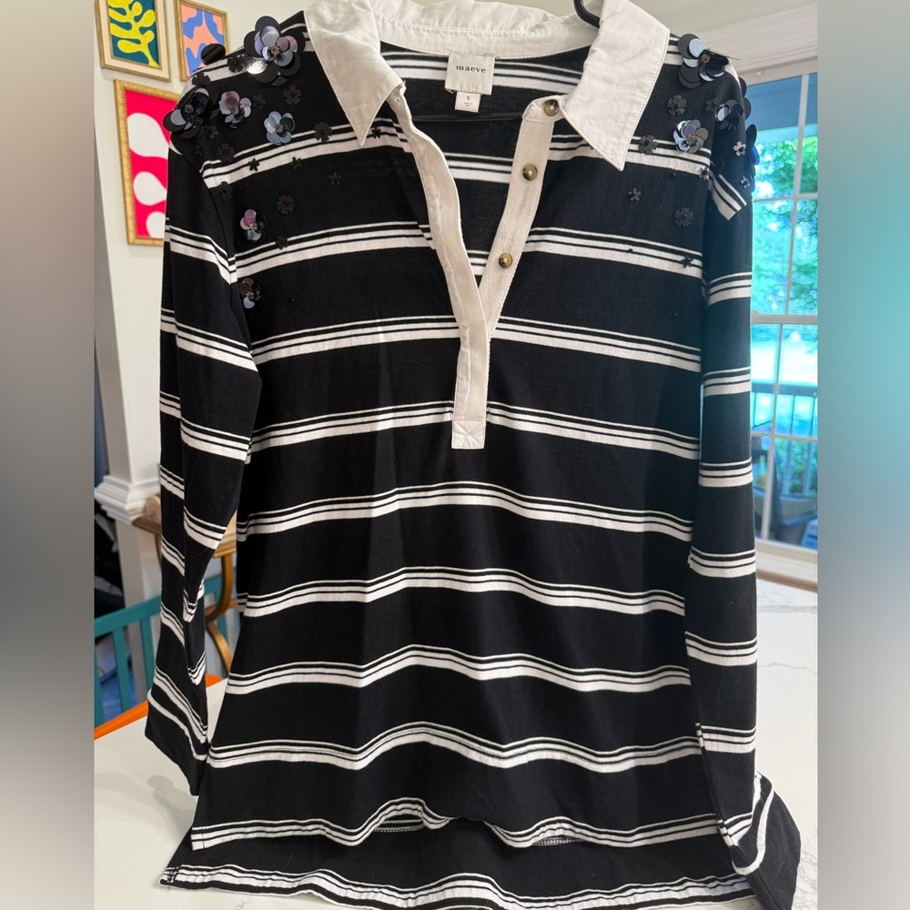 Anthropologie Maeve Embellished It Girl Polo Shirt